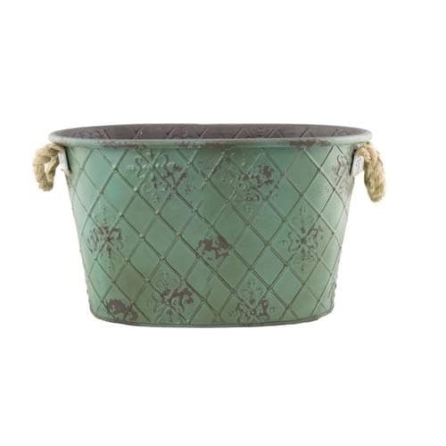 Image of Muddy Hands Large Metal Tin Plant Pot Vintage Flowers Herbs Tree Planter Outdoor Garden Home (Trough)