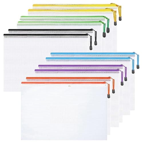 Image of A4 Plastic Zip Wallets - 12PCS Zip Lock Bags Plastic Document Folders Mesh Zipper File Bags Waterproof Travel Storage Pouch for School Office Supplies (Multi, A4)
