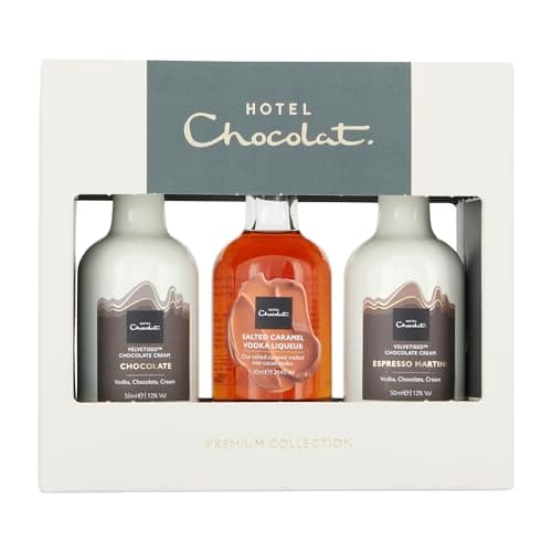 Image of Hotel Chocolat Premium Miniature Liqueur Collection, 3x5cl Gift Set, including Chocolate Velvetised Cream, Salted Caramel Vodka Liqueur, Espresso Martini Velvetised Cream