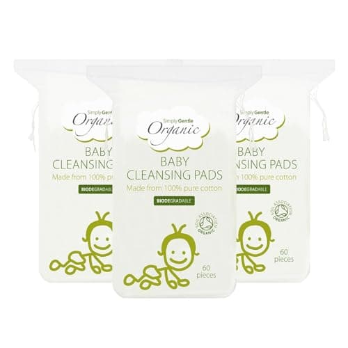 Image of Simply Gentle Organic Cotton Baby Pads – Ultra-Soft, Lint-Free & Eco-Friendly | Larger, Absorbent Pads for Makeup Removal & Baby Care | 100% Pure Cotton | Gentle on Sensitive Skin (Pack of 3)