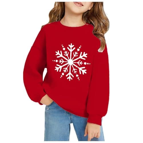 Image of Christmas Sweatshirt Without Hood Kids Girls Age 1-12 Years Fashion Graphic Teen Girls Sweatshirt Winter Long Sleeve Xmas Pullover Cartoon Cute Comfy Casual School Children Tops (Red, 10-12 Years)
