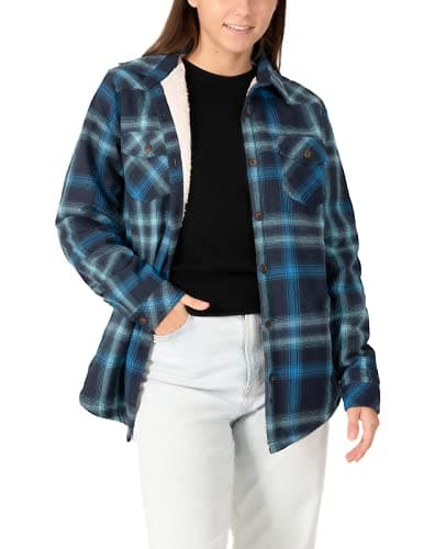Image of ZENTHACE Women Flannel Plaid Shacket Jacket Womens Sherpa Fleece Lined Flannel Jacket for Women Fall Flannel Shirts Blue Navy M