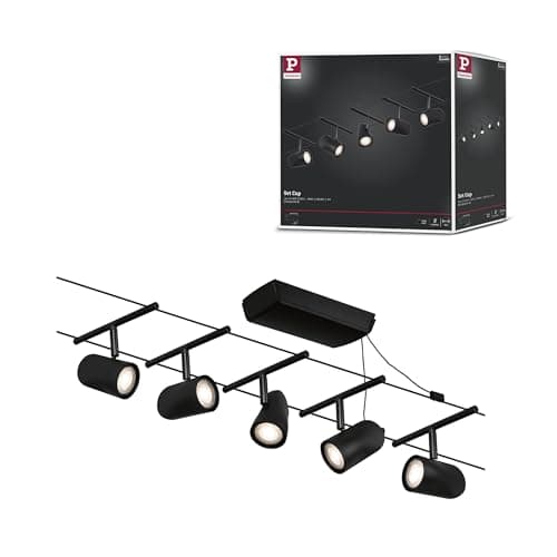 Image of Paulmann 94469 CorDuo Cable System – Basic Lighting Set Cup DC, Max 5 x 10 Watt Extendable Matt Black Plastic GU5.3 Wire Cable System Without Bulbs