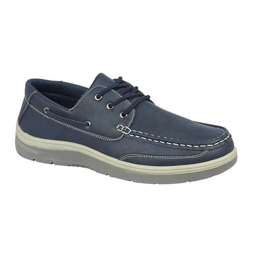 Image of Charles Southwell Men's Wide Fit Faux Leather Touch & Close Slip On Or Lace Up Casual Lightweight Comfort Boat Deck Shoes (Navy Lace Up, UK Footwear Size System, Adult, Men, Numeric, Medium, 8)