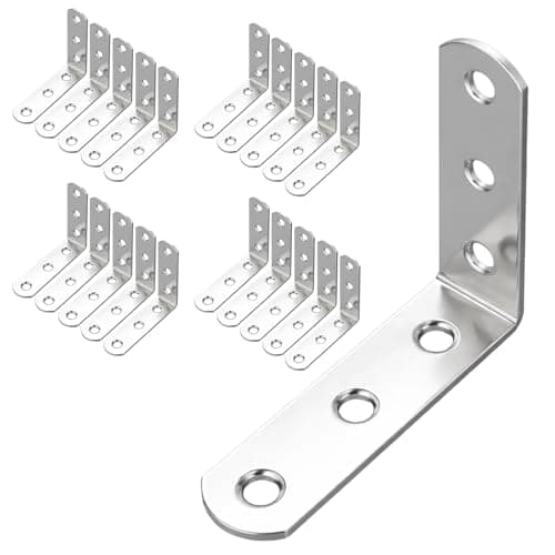 Image of Brackets, 20-Pack 60 x 60 x 16 mm 90 Degree L Shape Corner Brace Plate with 120Pcs Screws, Stainless Steel Angle Brackets for Furniture and Shelving, Fixing Joining Repair Support Galvanised Connect