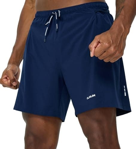 Image of TLRUN Men's Ultralight Linerless Trail Running Shorts 5 inch with 5 Pockets Quick Dry Marathon Sports Shorts(X-Large, Navy)