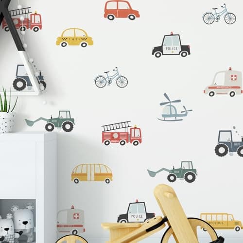 Image of Neukids Boy Wall Stickers,48pcs Colorful Car Wall Decals for Kids Bedrooms Classroom, Removable Children's Nursery Stickers Walls Boy Baby Toddler Room Decor