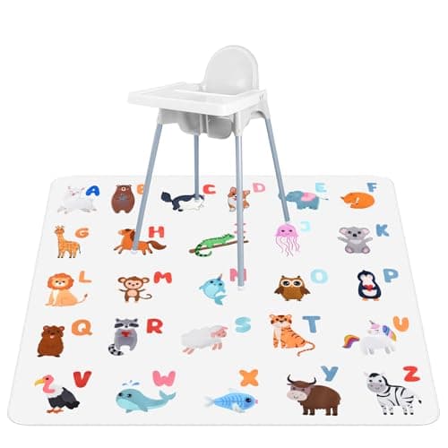 Image of Vicloon Easy Cleaning Splash Mat, 52" Highchair Splash Mat, Baby Splat Floor Mats, Washable Spill Mats, Waterproof Messy, Highchair Weaning Mate for Under High Chair