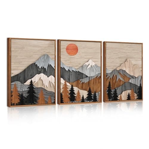 Image of HPNIUB Mountain Wall Art Inch Large Forest Wall Decor Woodcut Pine Tree Illustration Nature Wilderness Art Print Abstract Landscape Painting Set of 3 for Living Room Bedroom Office 30x40cm