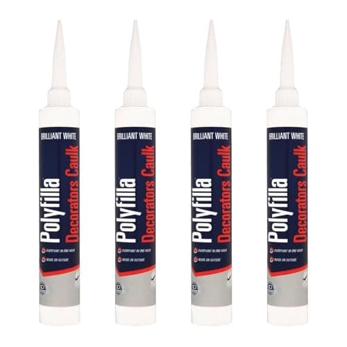 Image of Decorators Caulk, Flexible Gap Filler Sealant, Fast Drying, Paintable in 1 Hour, No Sanding Required, Interior Crack & Joint Filler for Walls, Skirting & Frames, 380ml, White, (Pack of 4)