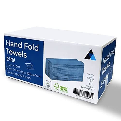 Image of Nationwide Paper Z Fold Paper Hand Towel 1 Ply 3000 Blue Sheets Extra Strong & Super Absorbent 12 Sleeves