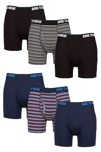 Image of SockShop Dare to Wear Boxers - Mens Plain and Striped Soft Breathable Bamboo Keyhole Boxer Shorts in 6 Pair Multipack Black Navy XL