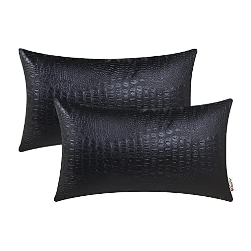 Image of BRAWARM Decorative Throw Pillow Covers, Faux Leather Pillow Covers, Crocodile Faux Leather Pillow Cushion Covers for Living Room Garden Couch Bed Sofa, Pack of 2 30cm x 50cm Black