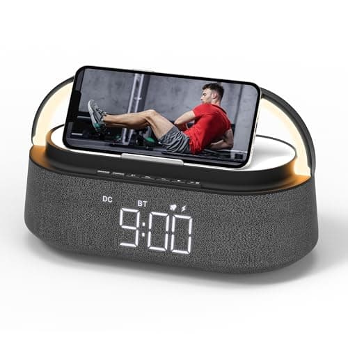 Image of FREEFISH Bluetooth Speaker with Wireless Charger, FM Radio, Adjustable LED Night Light, 15W Wireless Charging for iPhone, 10W Dual Speakers, 2500 mAh Battery, Bluetooth 5.0