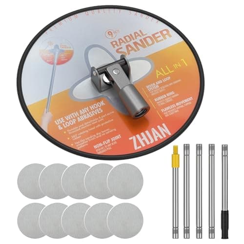 Image of ZHJAN Drywall Pole Sander, 360° Rotation Radial Round Head Sander with Extension Pole & 10 PCS Sanding Sheets (80/100/120/180/240 Grit), Wall Sanding Tool for Painted Walls and Ceilings