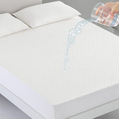 Image of Coriwell Waterproof Mattress Protector - Single Size Bamboo Extra Deep Pocket Mattress Protector, Breathable Fitted Bed Mattress Covers with Elasticated Skirt White
