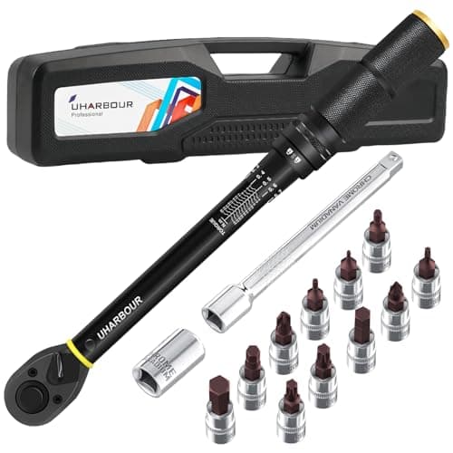 Image of Uharbour 1/4" Torque Wrench Set 3-25Nm, 14PCS Small Bike Torque Wrench Set with Bits and Extension Rod for Bicycle & Motorcycle, ±3% Accuracy with Unique Calibration Certificate
