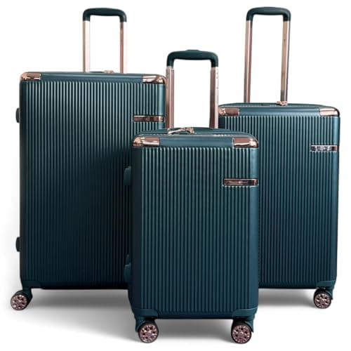 Image of Infinity Leather Dark Green Luggage Sets 3 Piece Hard Shell PC+ABS Expandable Lightweight Durable Trolley Travel Suitcase with Spinner Wheels TSA Lock, 20" 24" 28"(3 Pcs Set)