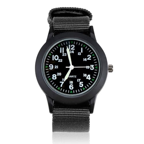 Image of IBEIKE Military Watches for Boys, Casual Sports Analog Quartz Men's Watch Army Tactical Wristwatch with Illuminate Pointer Glow in The Dark, Black Nylon Strap and Dial