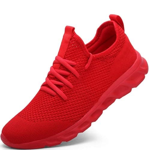 Image of Damyuan Mens Running Walking Tennis Trainers Casual Gym Athletic Fitness Sport Shoes Fashion Sneakers Ligthweight Comfortable Working Outdoor Flat Shoes for Jogging Red Size 8 UK