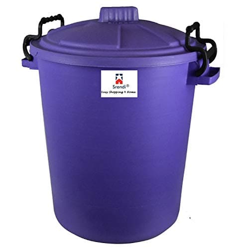 Image of Srendi® Small/Medium/Large Plastic Coloured Bin/Waterfroof/Rodent Proof/Ideal for Outdoor/Animal Feed/Food/Storage/Flour Locking Lid (50L, Purple)