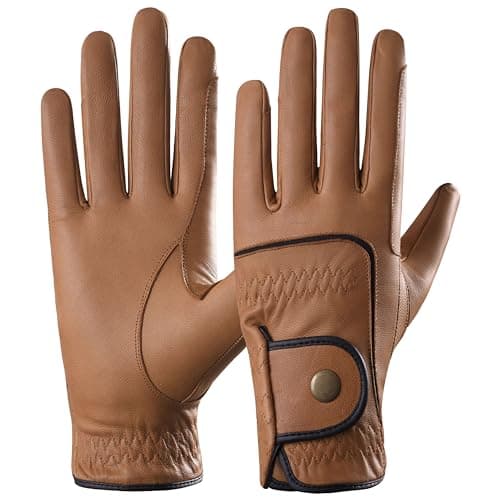 Image of AFE Genuine Leather Horse Riding Gloves Ladies Dublin Track Gloves Leather Equestrian (Brown, Small)