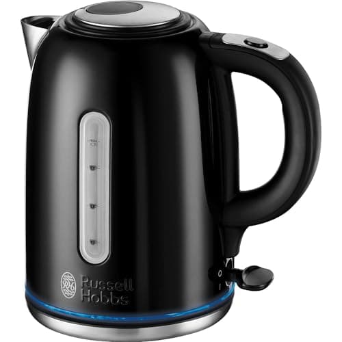 Image of Russell Hobbs Black Stainless Steel Electric 1.7L Cordless Kettle (Quiet & Fast Boil 3KW, Removable washable anti-scale filter, Push button lid, Perfect pour spout) 20462