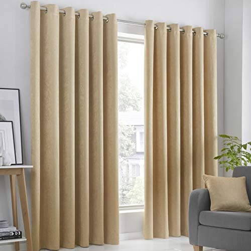 Image of Fusion Strata Woven Eyelet Lined Curtains, Ochre, 66 x 90 Inch, 100% Polyester, W168cm (66") x D228cm (90")