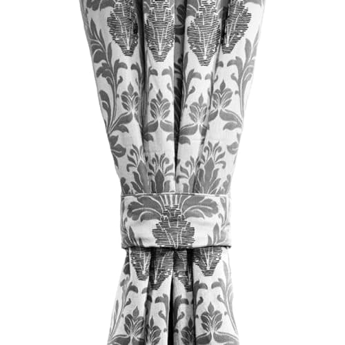 Image of Silver Jacquard Eyelet Curtains 46 x 54 Inch - Luxury Fully Lined Ring Top Curtains For Bedroom and Living Room - Decorative Richmond Curtain Set Of 2 Panels With Tie Backs