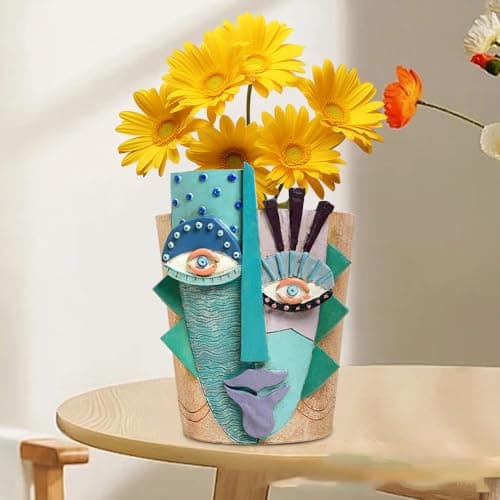 Image of Coniuty Abstract Face Plant Pot, Picasso Head Planter for Indoor Plants, Funny Face Flower Pot, Colorful Succulents Vase for Outdoor Garden and Home Decor (C)