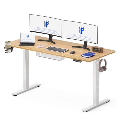 Image of FLEXISPOT 140 * 60cm Electric Standing Desk Adjustable Sit Stand Up Desk Computer Desk with Hook Memory Function for Office and Home (Maple+White)
