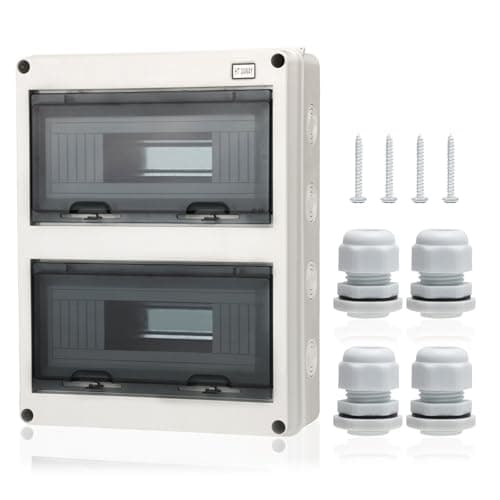 Image of KERWINN 24 Way Distribution Protection Box,ABS/PC Alloy Plastic Transparent Cover Circuit Breaker Box IP66 Waterproof Distribution Box with DIN Rail and Waterproof Connector