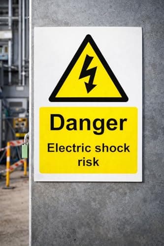 Image of Danger Electric Shock risk Safety Sign - Self adhesive sticker 300mm x 200mm