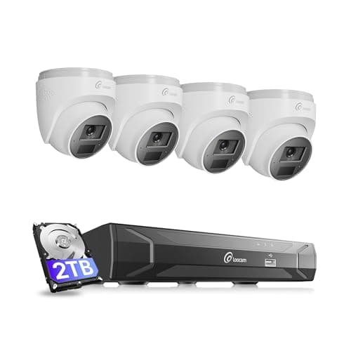 Image of Loocam 4K UHD PoE CCTV Camera System, 8Port 16-Channel NVR Security Camera System, 4 x 8MP Wired PoE Dome Cameras Outdoor Indoor, Human Vehicle Detection, 2-Way Talk, 100ft IR Night Vision, 2TB HDD