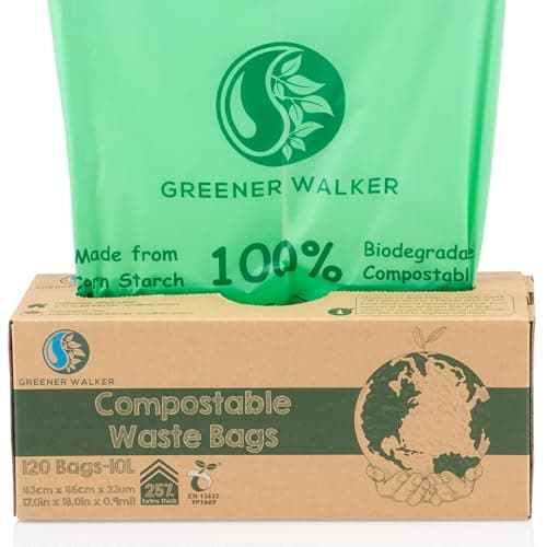 Image of Greener Walker 25% Extra Thick Compost 6L/10L/30L Caddy Bin Liners-120 Bags Biodegradable Kitchen Food Waste Bags(10L)