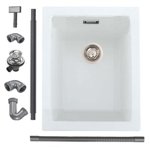 Image of iAnomla Quartz Kitchen Sink 35x45cm/14x18 in, Composite Inset/Undermount Kitchen Small White Sink Waste Kit,Single Bowl Commercial with Overflow, Suitable for Workstation