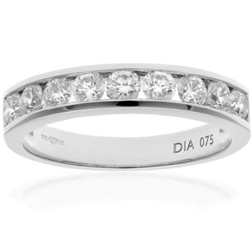 Image of Naava Women's 18 ct White Gold Channel Set Half Eternity Ring, IJ/I Certified Diamonds, Round Brilliant, 0.75ct, White Gold, J