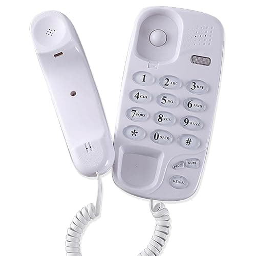 Image of Wall Mountable or Desktop Corded Telephone, Mute, Pause, Redial, Flash, for Home Office Hotel Bathroom, White