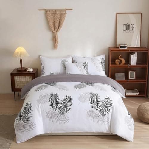 Image of Imperial Rooms Luxury King Size Duvet Cover Sets 230x220 cm – Soft Brushed Microfiber Bedding with Pillowcases, Breathable, Fade Resistant, Button Closure, Leaf
