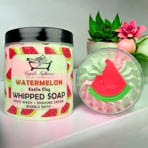 Image of Watermelon Whipped Soap | Kaolin Clay Body Wash | 180gr Shower Fluff | Luxurious Shaving Foam | Shower Cream | Bubble Bath | Valentine's Day Gift | Stocking Fillers | Secret Santa Gifts | Unisex Gift