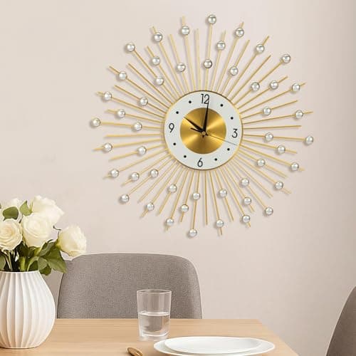 Image of Youyijia 45cm Metal Wall Clock for Living Room Battery Operated Silent Non-ticking Modern Clock for Bedroom Kitchen Home Decor Gold
