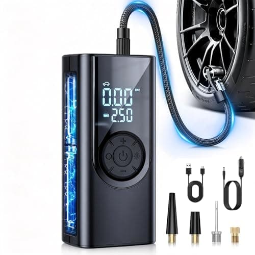 Image of Cordless Tyre Inflator, 150PSI Portable Air Compressor with Dual Power (Battery & 12V DC), Digital Display & LED Light, Fast Inflation Auto Shut-Off Tyre Pump for Car, SUV, Motorcycle & Ball