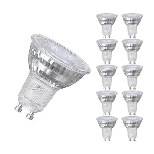 Image of Crompton Lamps LED GU10 Spotlight Bulbs 3.7W Glass | 10 Pack | Warm White 2700K | Energy Saving Light Bulbs for Ceiling Lights | 345 Lumens | Direct Halogen Bulbs Replacement | GU10 LED Bulbs