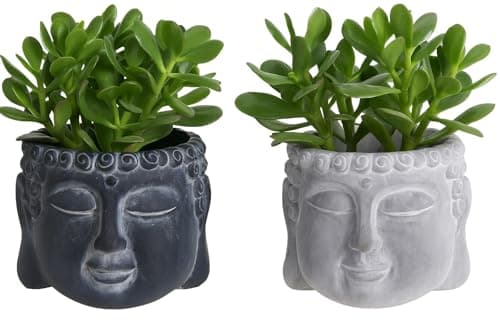 Image of Muddy Hands Set of 2 Black & Grey Buddha Head Cement Planters Indoor Home Decorative House Plant Flower Succulent Cactus Herb Pot Cover Holder