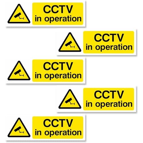 Image of 5 PCS CCTV in Operation Sign, 15×5cm Self-Adhesive Weatherproof CCTV Stickers, Rigid PVC Landscape Warning Signs for Window Outdoor Indoor Use (Yellow)