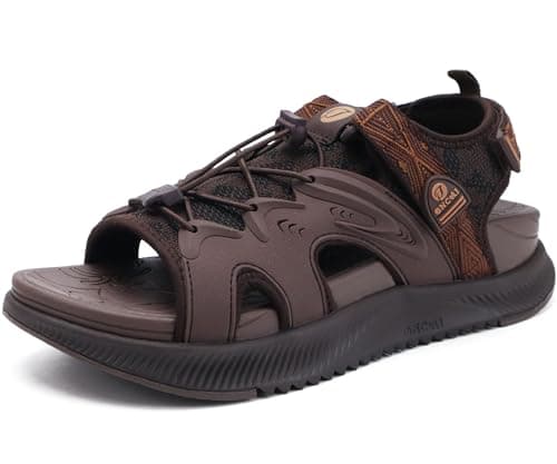 Image of ONCAI Walking Sandals for Women, Sport Athletic Hiking Sandals With Arch Support Orthotic Outdoor Footbed for Plantar Fasciitis, Water Sandalias Mujer with Adjustable Strap Brown Size 5