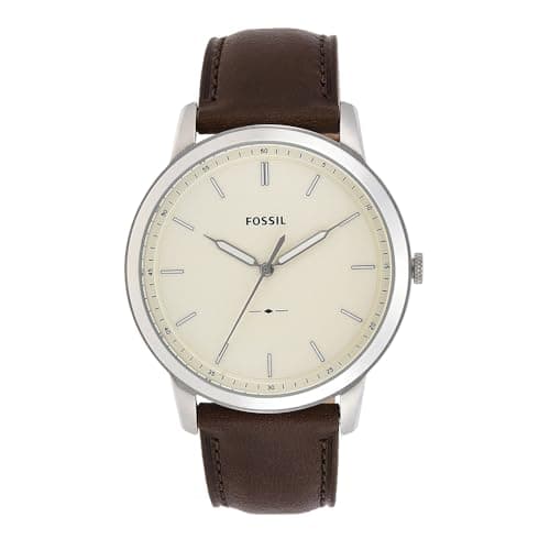 Image of Fossil Watch for Men The Minimalist 3H, Quartz Movement, 44 mm Silver Stainless Steel Case with a Leather Strap, FS5439