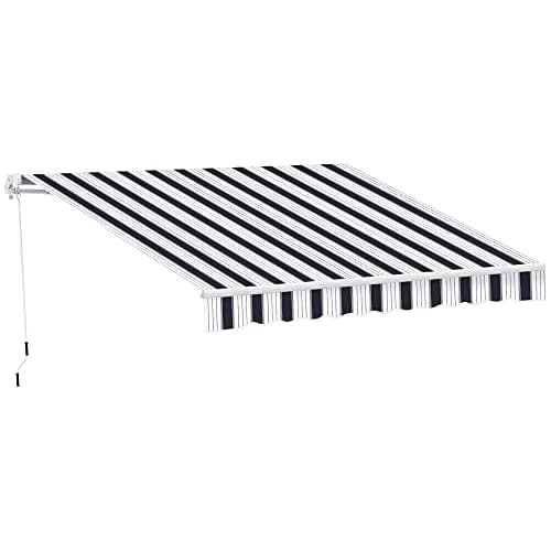 Image of Outsunny 2.5m x 2m Garden Patio Manual Awning Canopy Sun Shade Shelter Retractable with Winding Handle Blue White