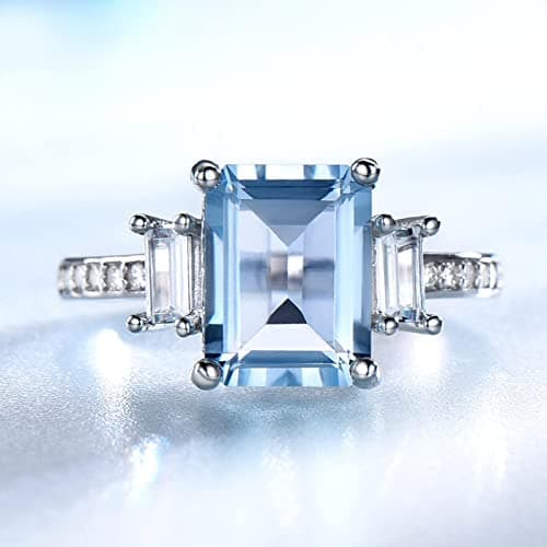 Image of ZLING Rectangle Created Sky Blue Topaz Rings 925 Sterling Silver Jewelry Colorful Gemstone Rings For Women Gifts Fine Jewelry