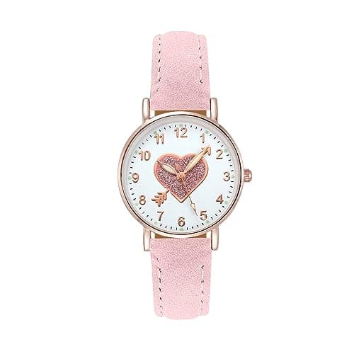 Image of Luminouse Women's Wrist Watch Classic Quartz Watch Easy Read Dial an Arrrow Through The Heart Leather Watch Round Watch for Women Birthday Swatches for Women (Pink, One Size)